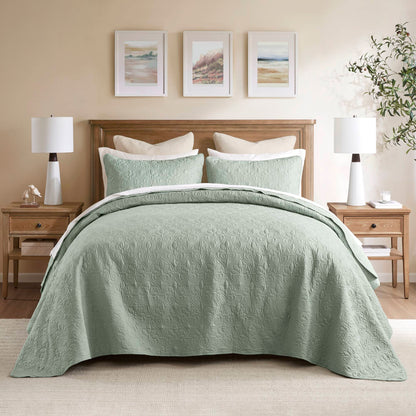 Quebec Reversible Bedspread Set - Seafoam