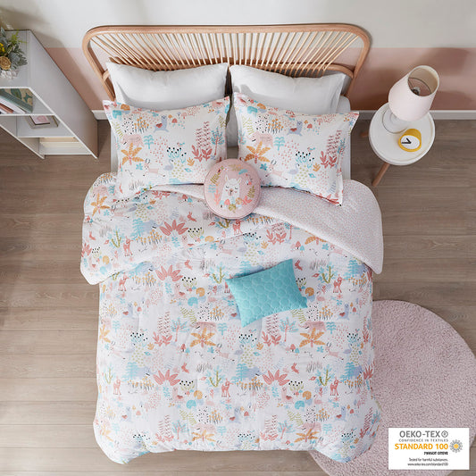 Iris Woodland Animals Cotton Reversible Comforter Set - Blush