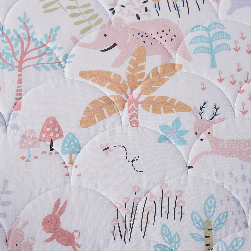 Iris Woodland Animals Reversible Cotton Quilt Set - Blush