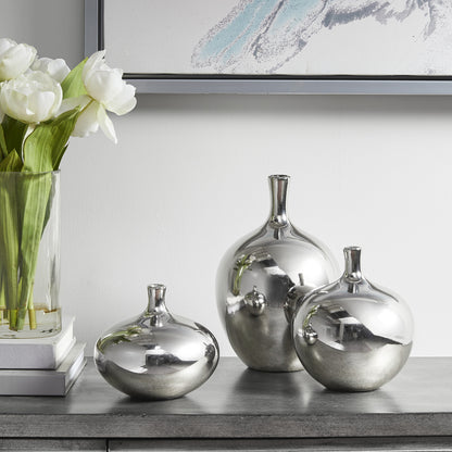 Ansen Mirrored Ceramic Decorative Vases 3-piece set - Silver