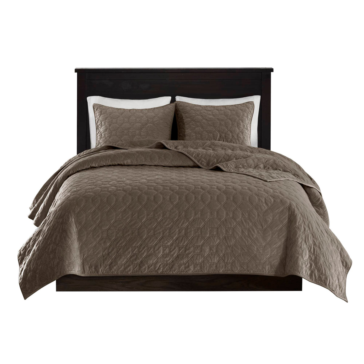 Harper 3 Piece Velvet Quilt Set - Taupe