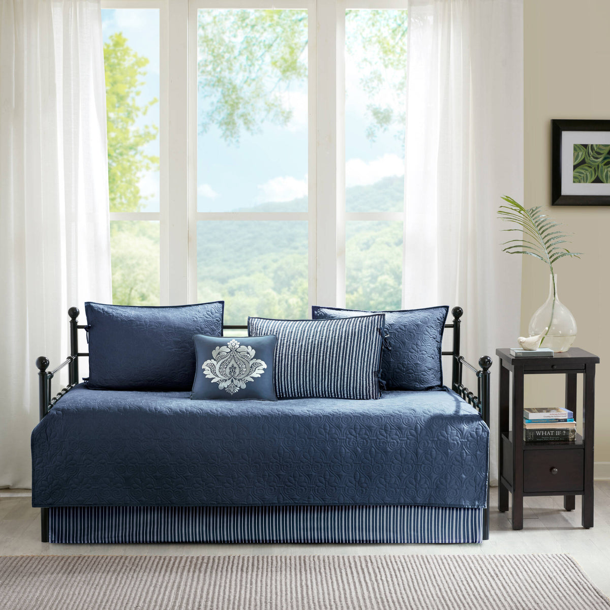 Quebec 6 Piece Reversible Daybed Cover Set - Navy
