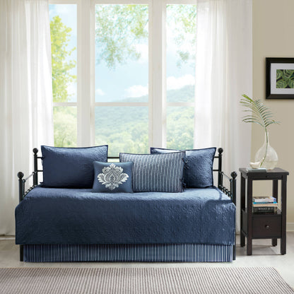 Quebec 6 Piece Reversible Daybed Cover Set - Navy