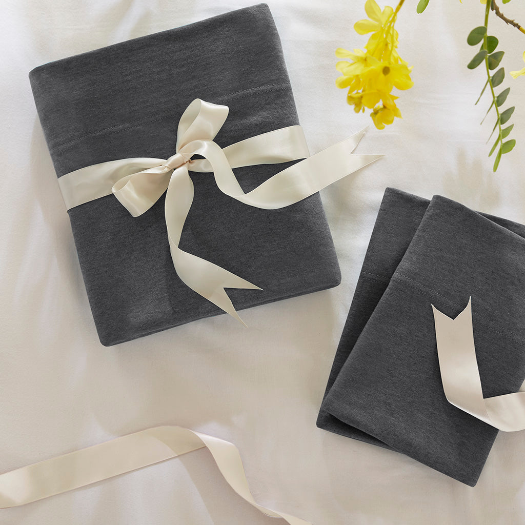 Cotton Blend Jersey Knit All Season Sheet Set - Dark Grey