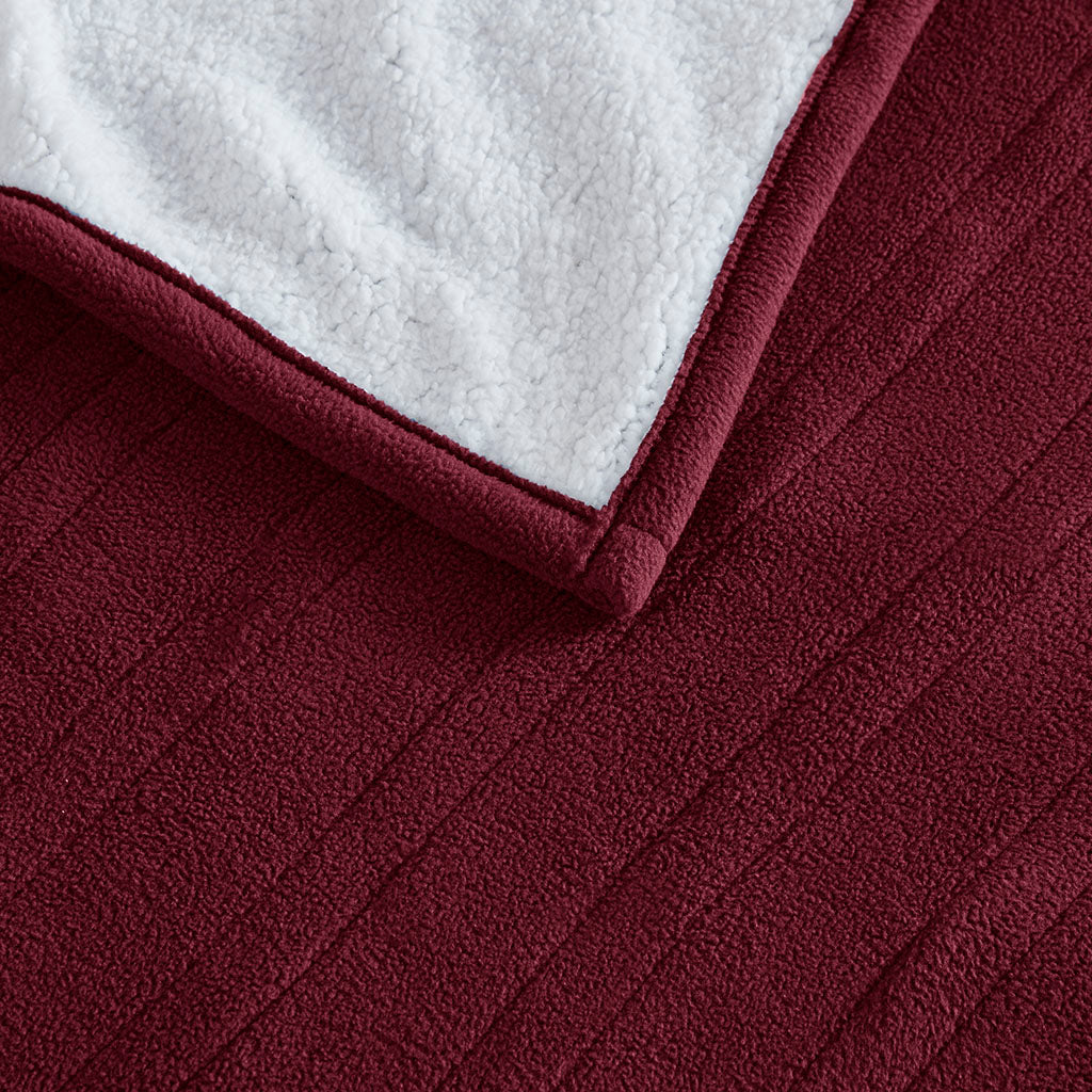 Fleece to Sherpa Heated Blanket - Burgundy