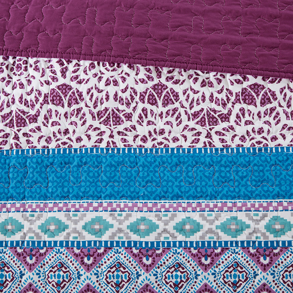 Joni Reversible Quilt Set with Throw Pillows - Purple