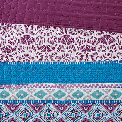 Joni Reversible Quilt Set with Throw Pillows - Purple
