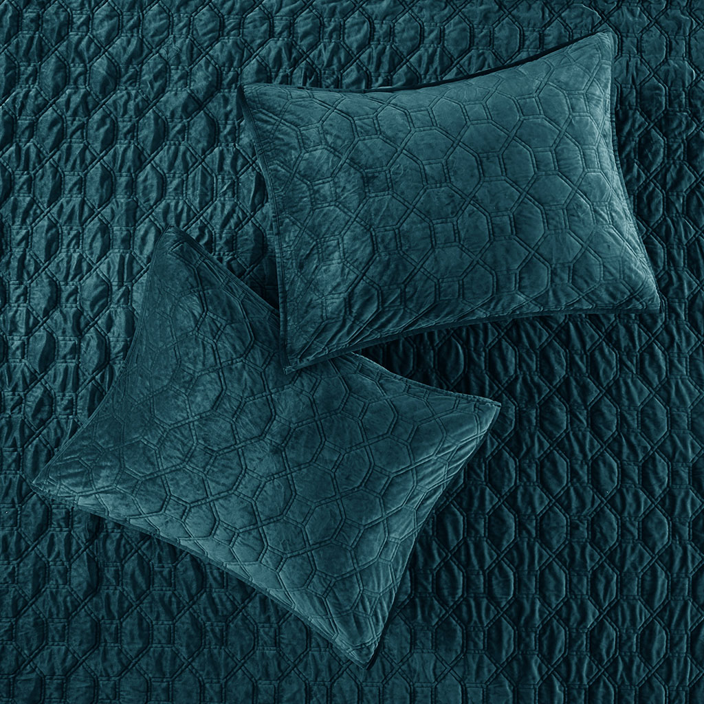 Harper 3 Piece Velvet Quilt Set - Teal