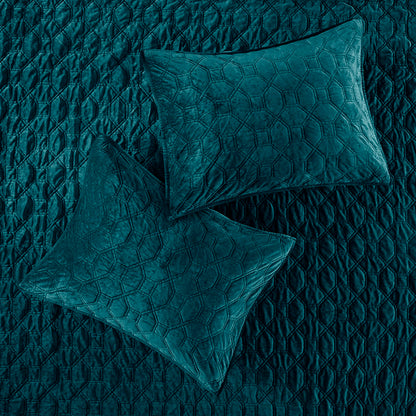 Harper 3 Piece Velvet Quilt Set - Teal