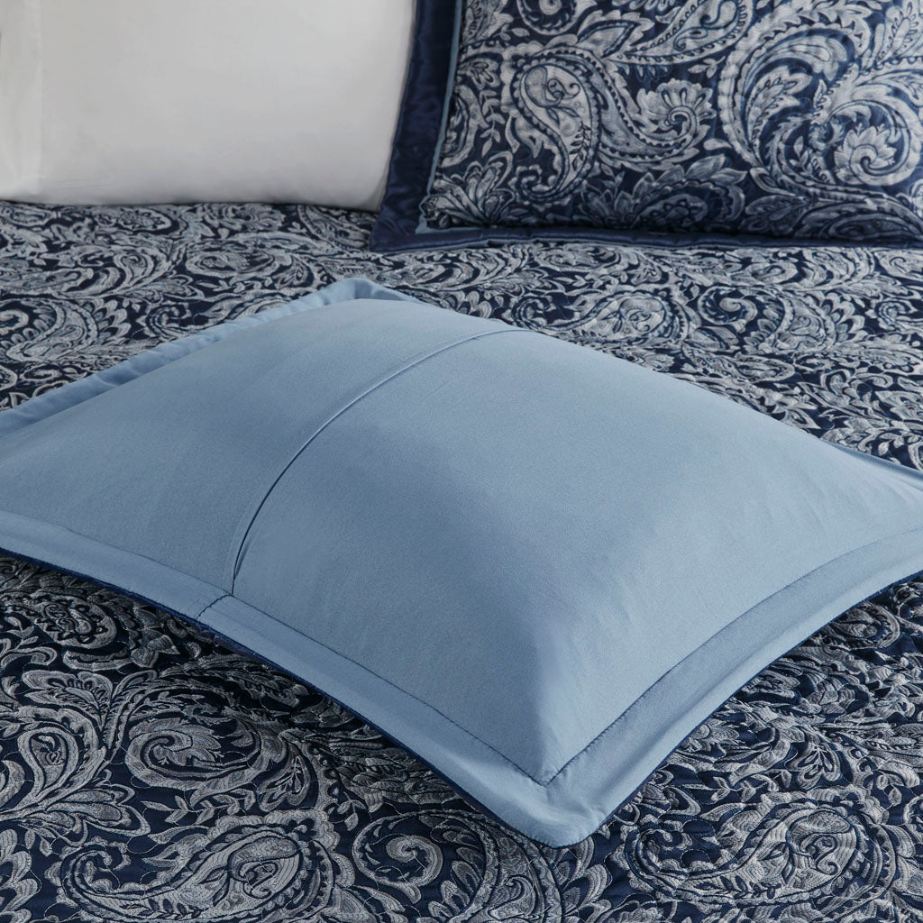 Aubrey 5 Piece Jacquard Bedspread Set with Throw Pillows - Navy