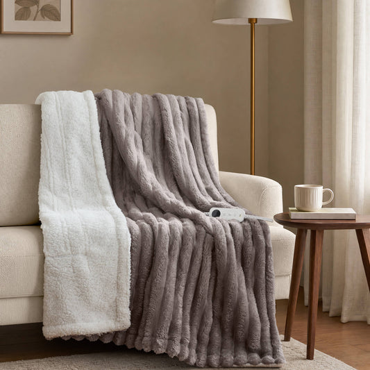 Heated Cord Plush Heated Throw - Grey