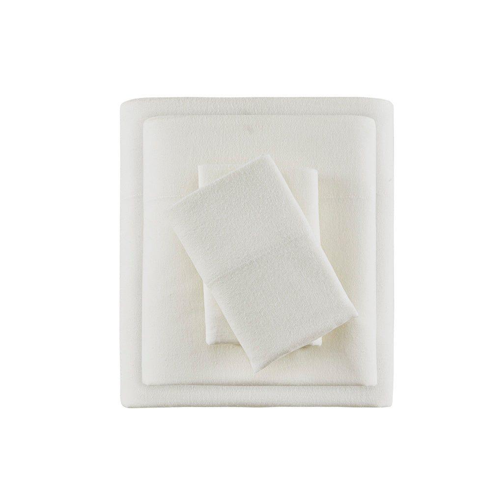 Cozy Cotton Flannel Printed Sheet Set - Ivory Solid