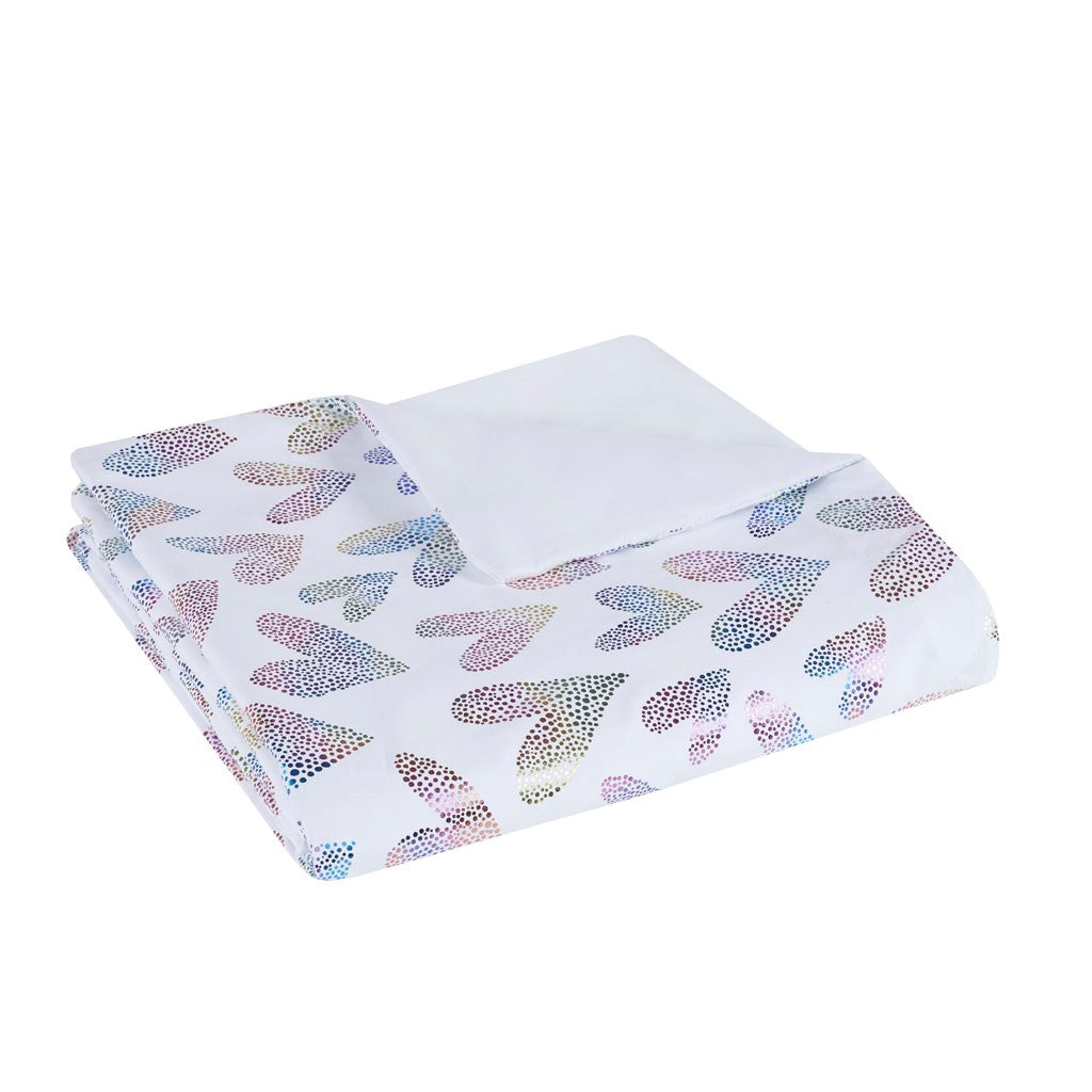 Kristie Iridescent Metallic Heart Printed Duvet Cover Set