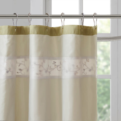 Serene Faux Silk Embroidered Floral Shower Curtain - Green