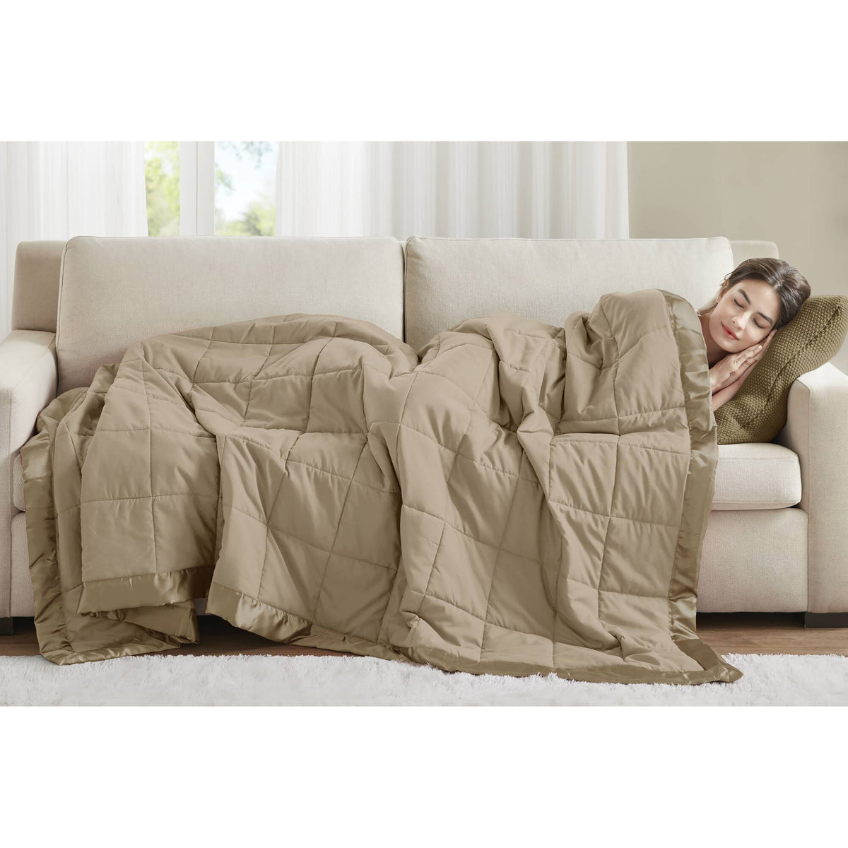Windom Lightweight Down Alternative Blanket with Satin Trim - Brown