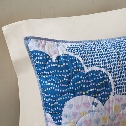 Cloud  Reversible Cotton Quilt Set with Throw Pillows - Blue