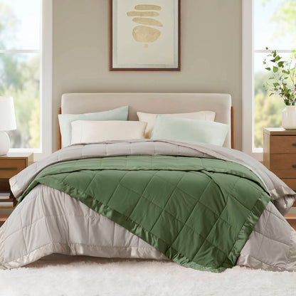Windom Lightweight Down Alternative Blanket with Satin Trim - Green