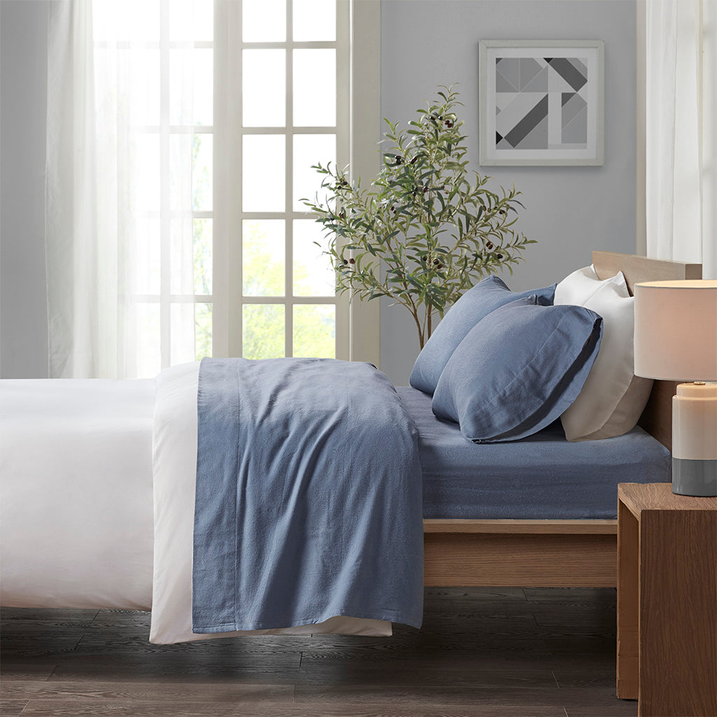 Cozy Cotton Flannel Printed Sheet Set - Blue Solid
