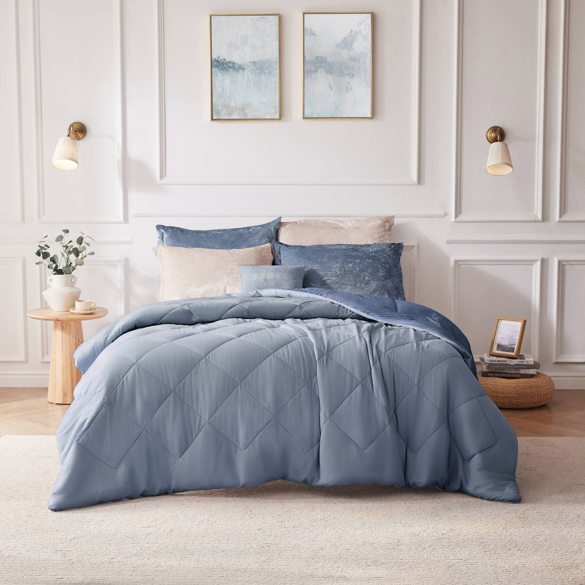 Felicia Velvet Comforter Set with Throw Pillow - Blue