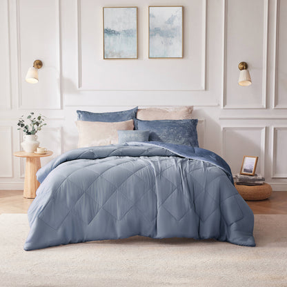 Felicia Velvet Comforter Set with Throw Pillow - Blue