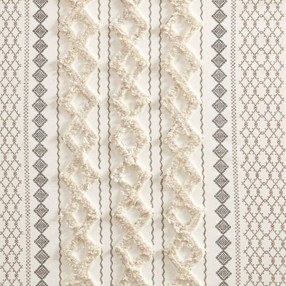 Imani Cotton Printed Curtain Panel with Chenille Stripe and Lining - Ivory