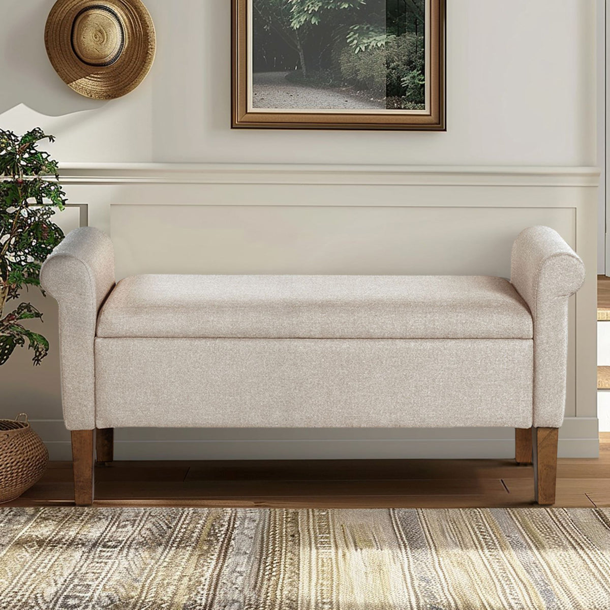 Aubrey Upholstered Storage Bench - Cream