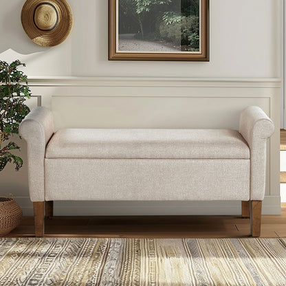 Aubrey Upholstered Storage Bench - Cream