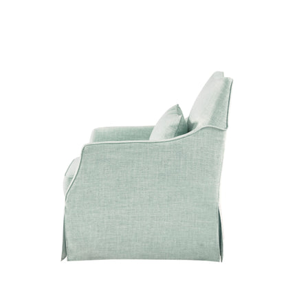 London Upholstered Skirted Swivel Armchair with Lumbar Pillow - Light Green