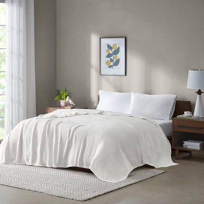 Freshspun Basketweave Cotton Blanket - Cream