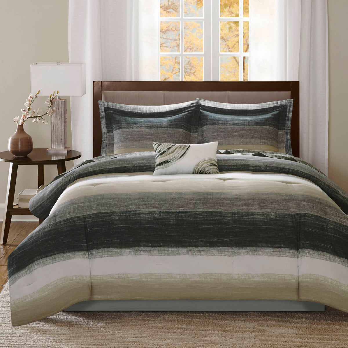 Saben Comforter Set with Cotton Bed Sheets - Taupe