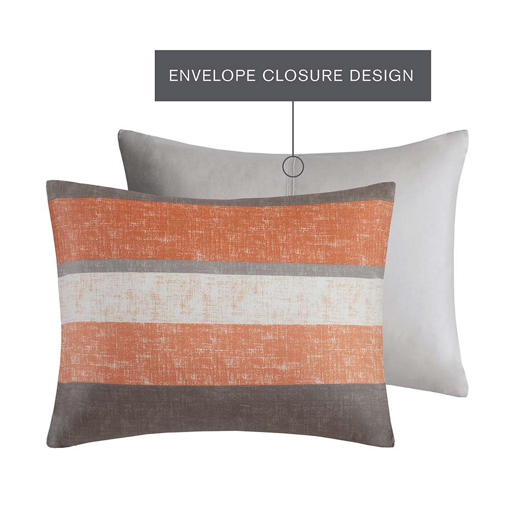 Jaxon Stripe Comforter Set with Bed Sheets - Coral/Grey