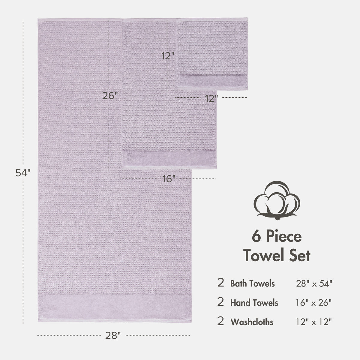 Spa Waffle Cotton Jacquard Bath Towel 6 Piece Set - Lilac
