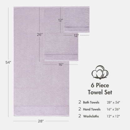 Spa Waffle Cotton Jacquard Bath Towel 6 Piece Set - Lilac