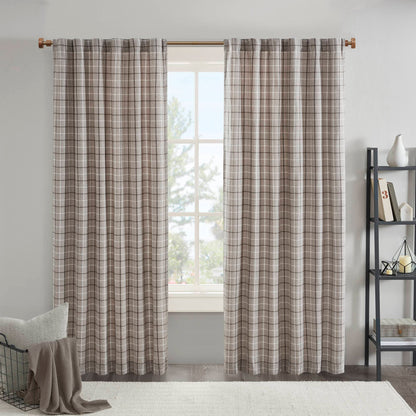Anaheim Plaid Rod Pocket and Back Tab Curtain Panel with Fleece Lining - Brown