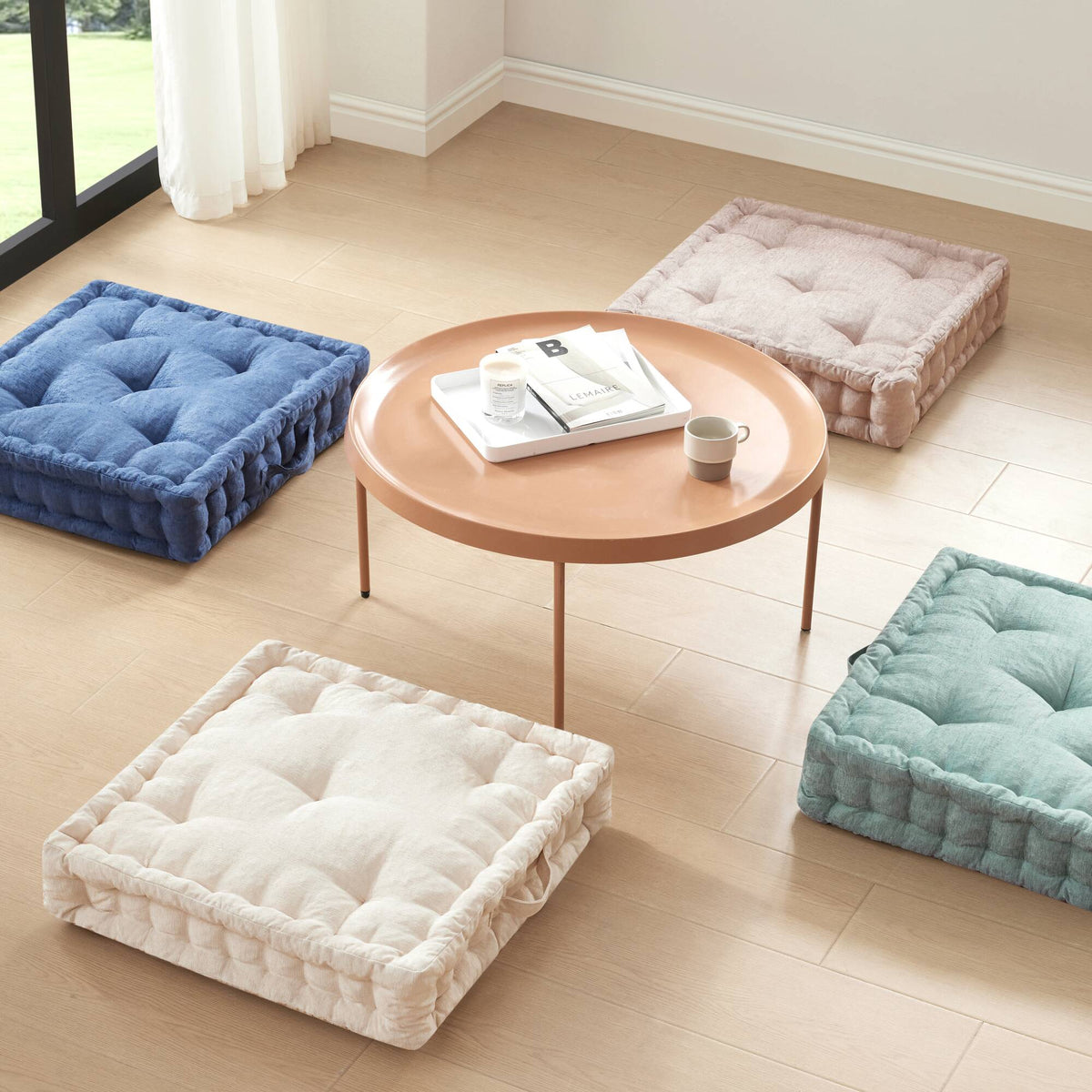 Azza Poly Chenille Square Floor Pillow Cushion - Aqua