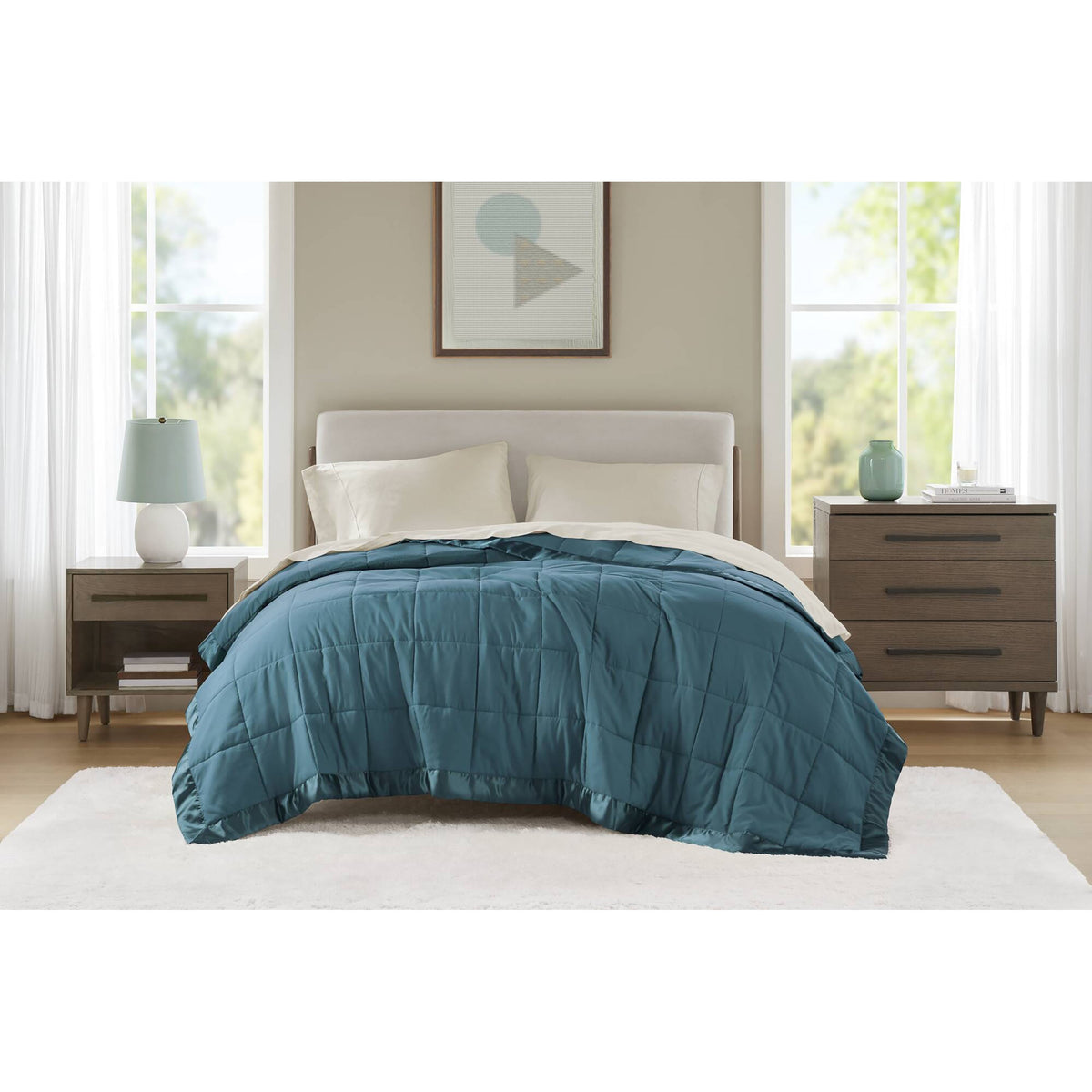 Windom Lightweight Down Alternative Blanket with Satin Trim - Teal