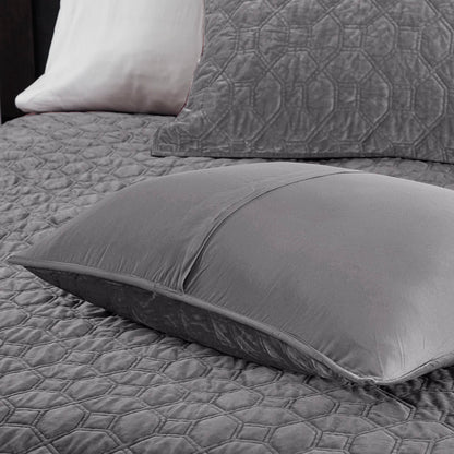 Harper 3 Piece Velvet Quilt Set - Grey
