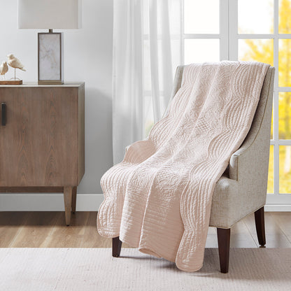 Tuscany Oversized Quilted Throw with Scalloped Edges - Blush