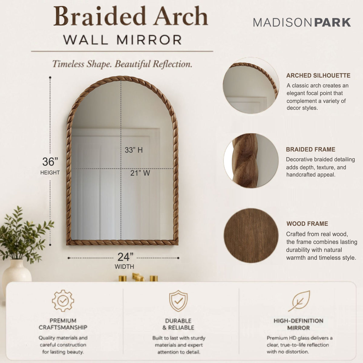 Montra Arched Braided Wood Wall Mirror - Natural