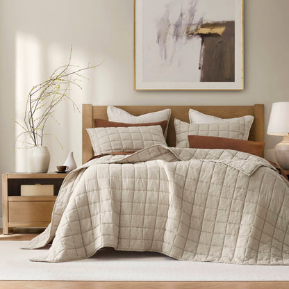 French Flax Linen Garment Washed Quilt Set - Linen