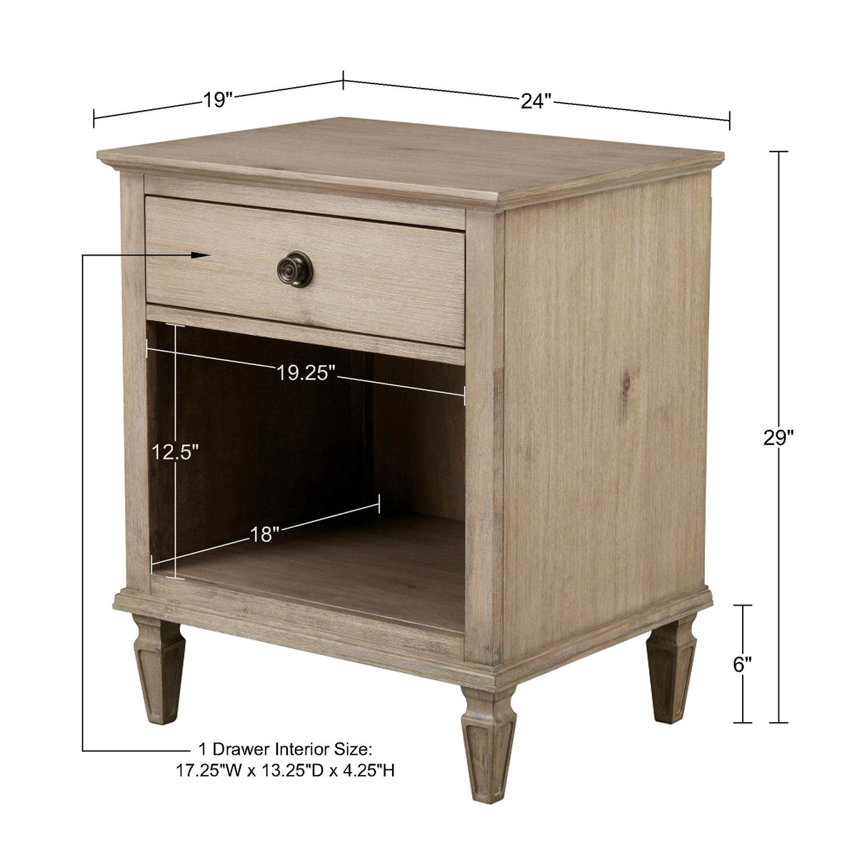 Victoria one-drawer wood nightstand with shelf - Light Natural