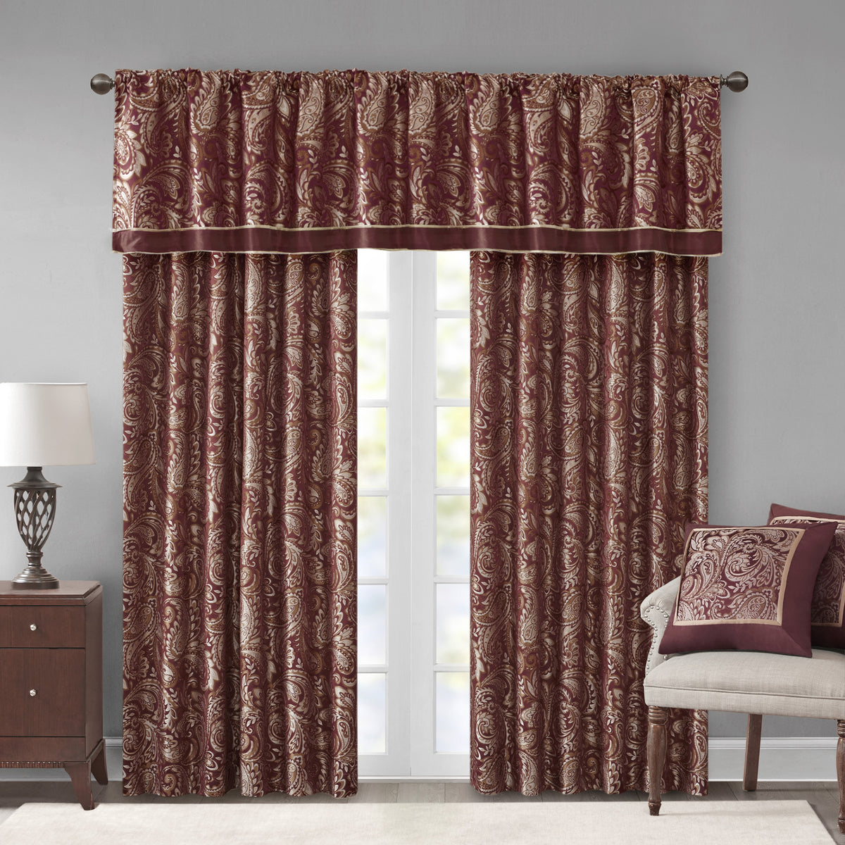 Aubrey Jacquard Curtain Panel Pair - Burgundy