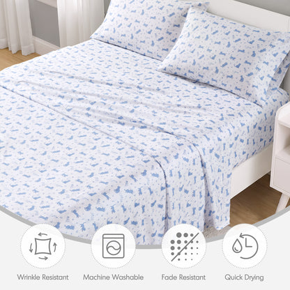 Printed Microfiber Sheet Set - Blue Cat