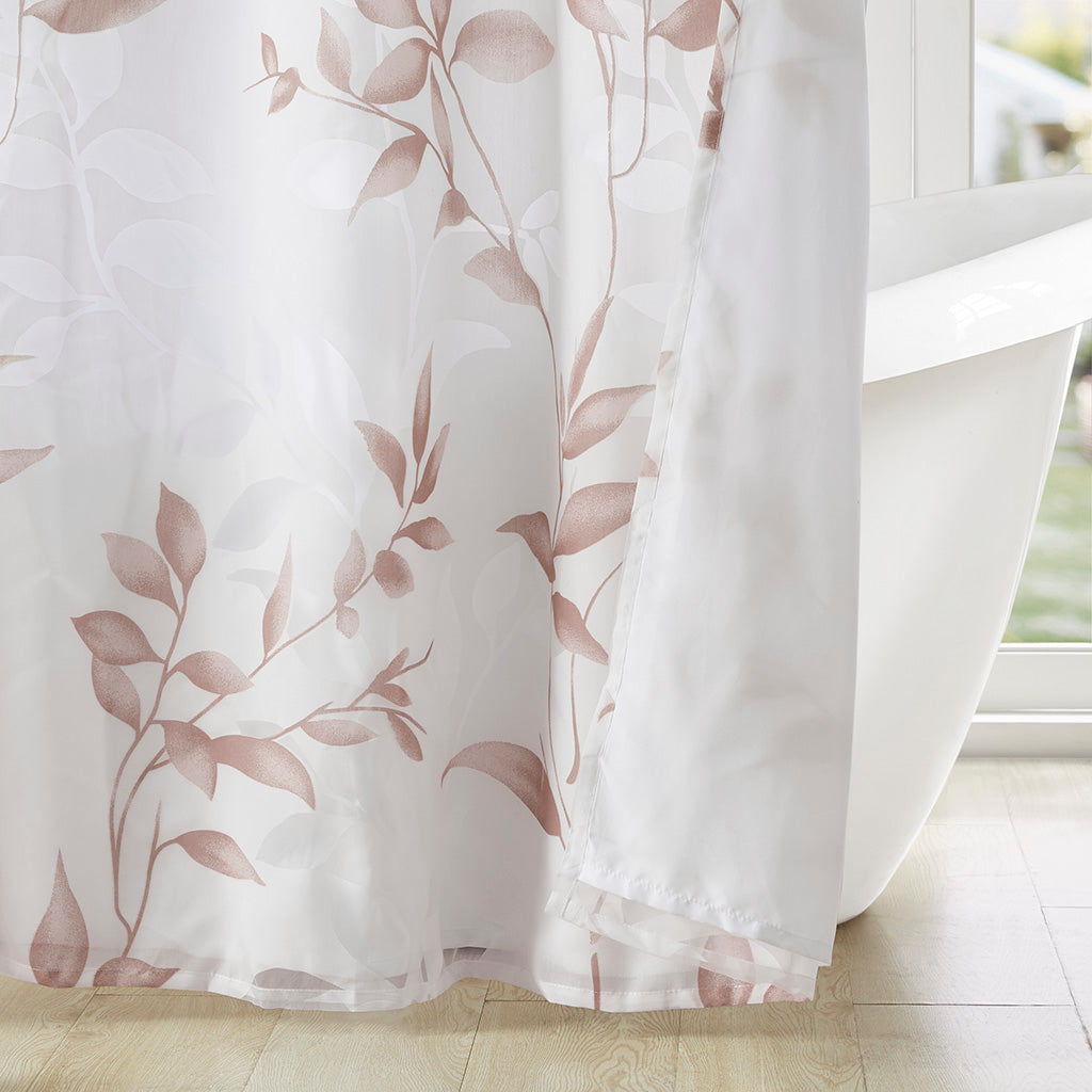 Cecily Burnout Printed Shower Curtain - Mauve
