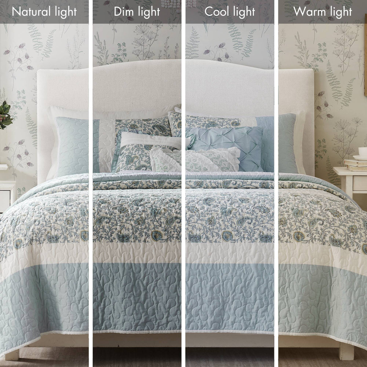 Dawn 6 Piece Cotton Percale Quilt Set with Throw Pillows - Aqua