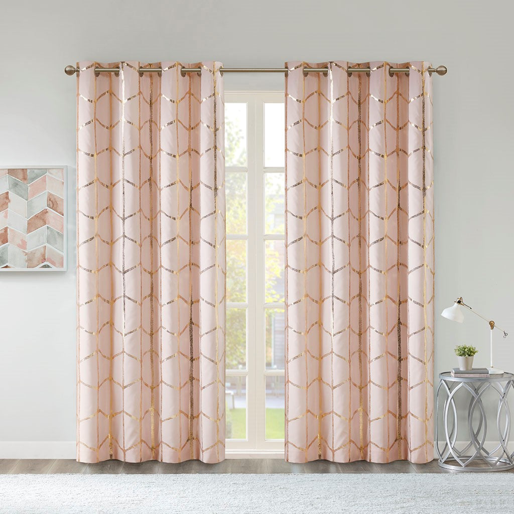 Raina Total Blackout Metallic Print Grommet Top Curtain
