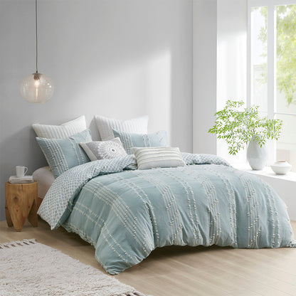 Kara 3 Piece Cotton Jacquard Duvet Cover Set - Aqua