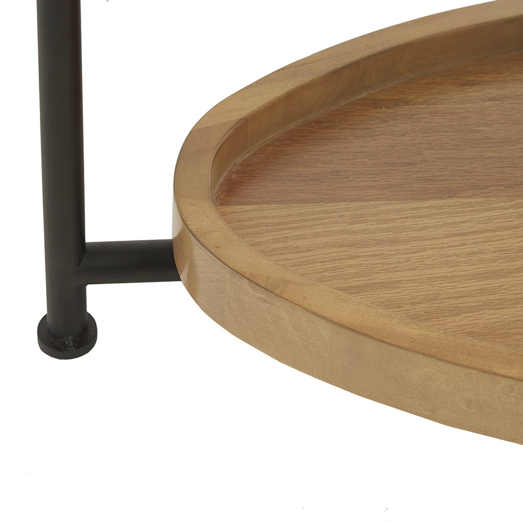 Beaumont 2-Tier Oval Coffee Table with Wood Storage Shelf - White/Natural