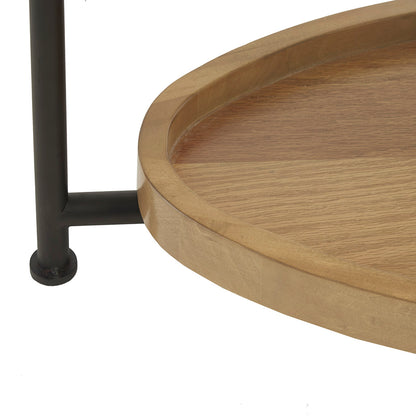 Beaumont 2-Tier Oval Coffee Table with Wood Storage Shelf - White/Natural