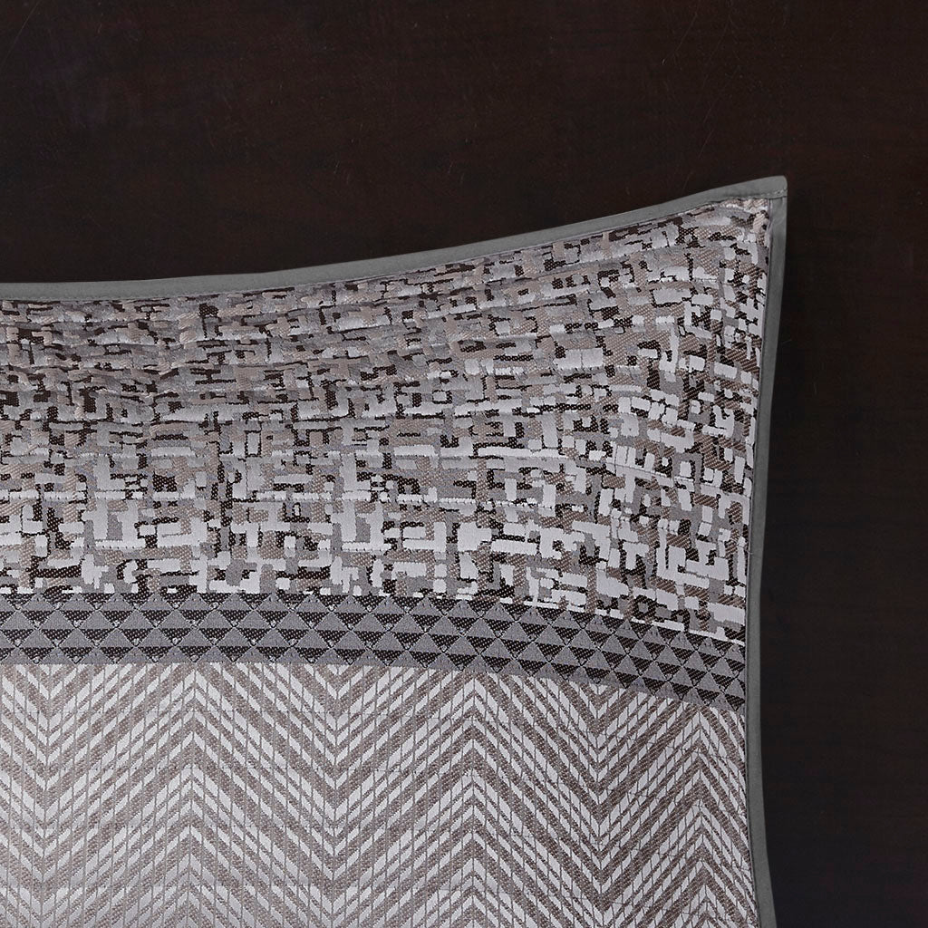 Rhapsody 6 Piece Reversible Jacquard Quilt Set with Throw Pillows - Grey/Taupe